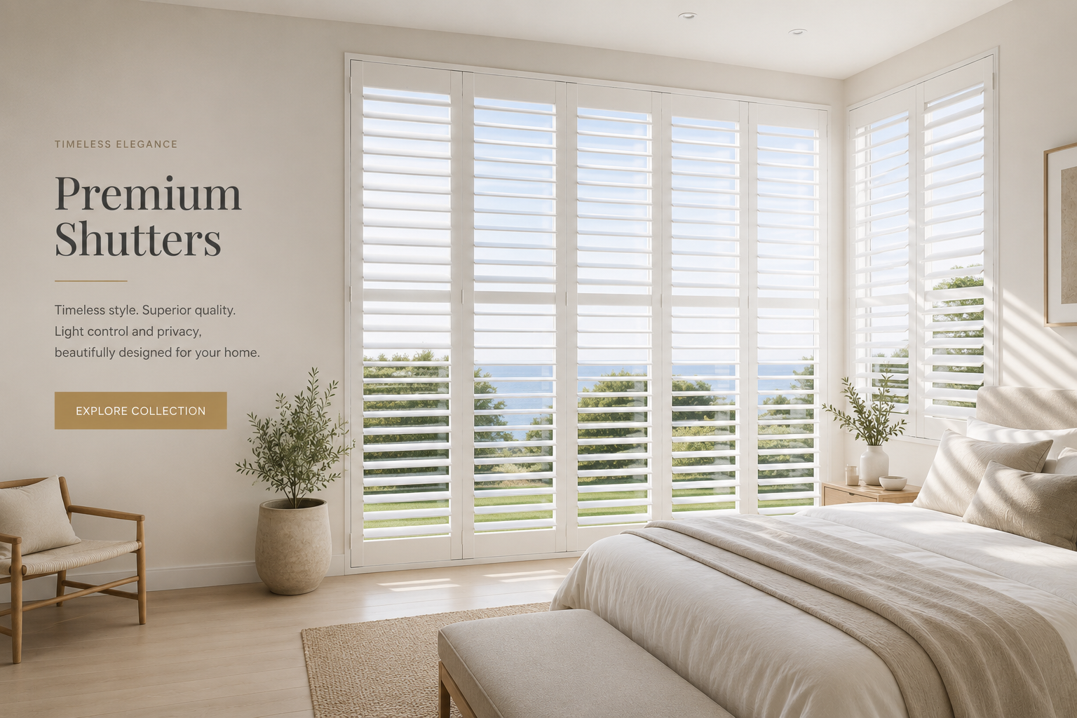 Plantation shutters on an interior window