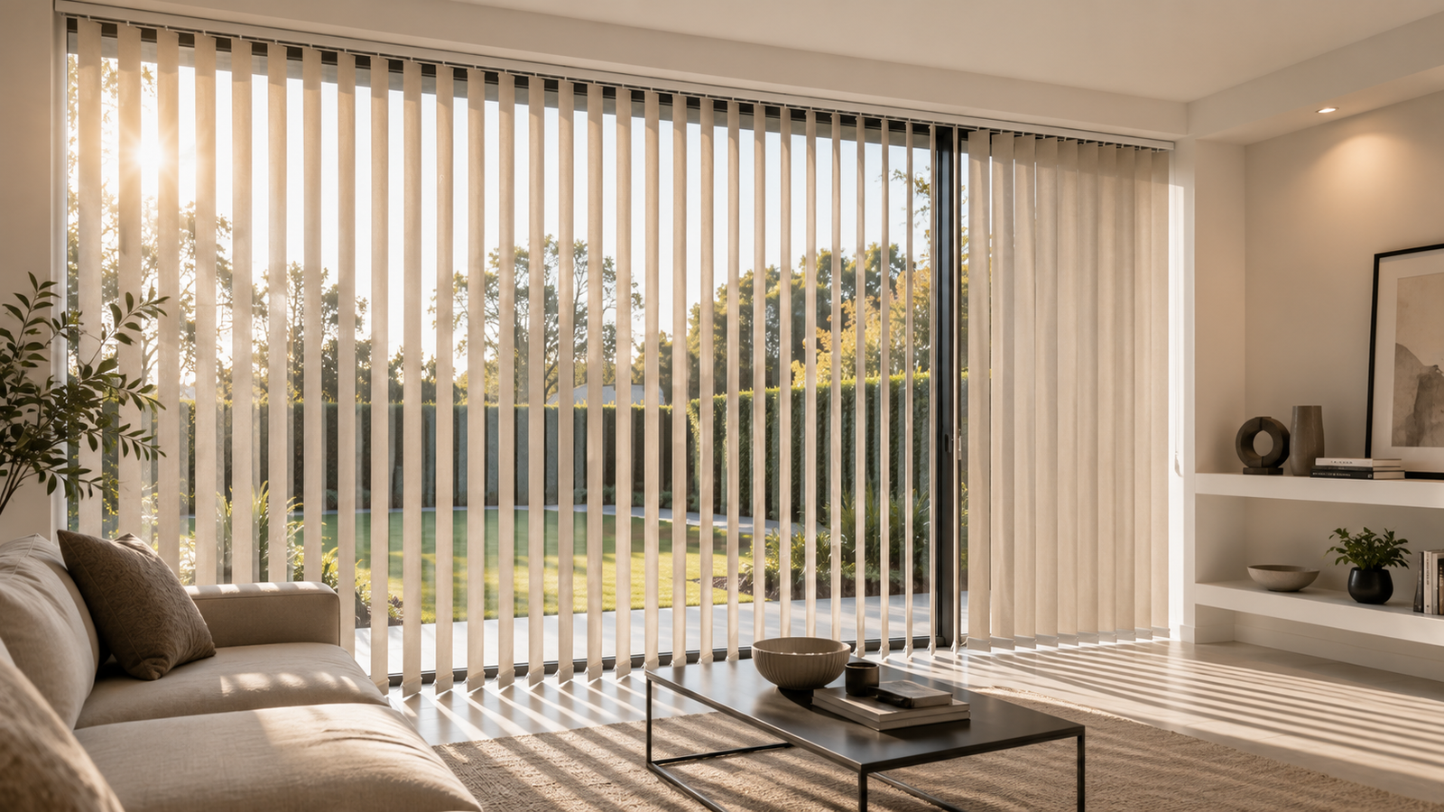 Vertical blinds fitted on a large window